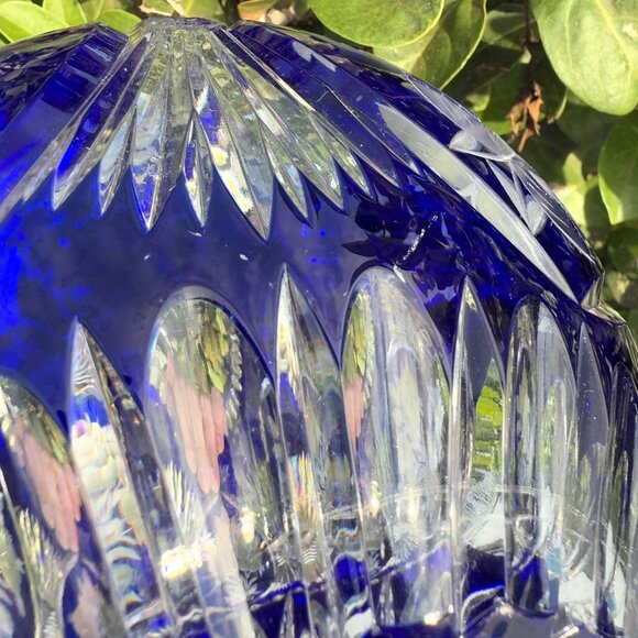 Bohemian Crystal Cobalt Blue Cut to Clear Large Rose Bowl 7” - Picture 6 of 11